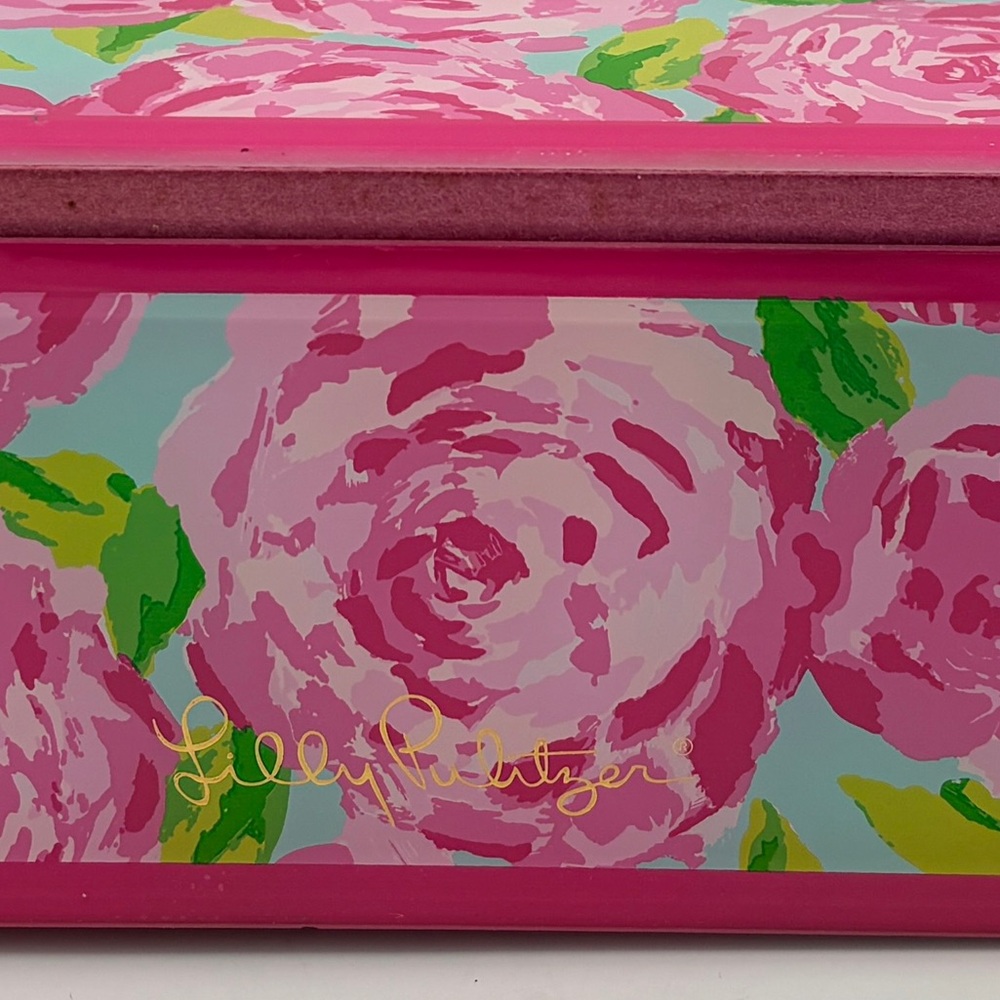 Lilly Pulitzer First Impression Floral Pink Glass Storage Box - Picture 3 of 11